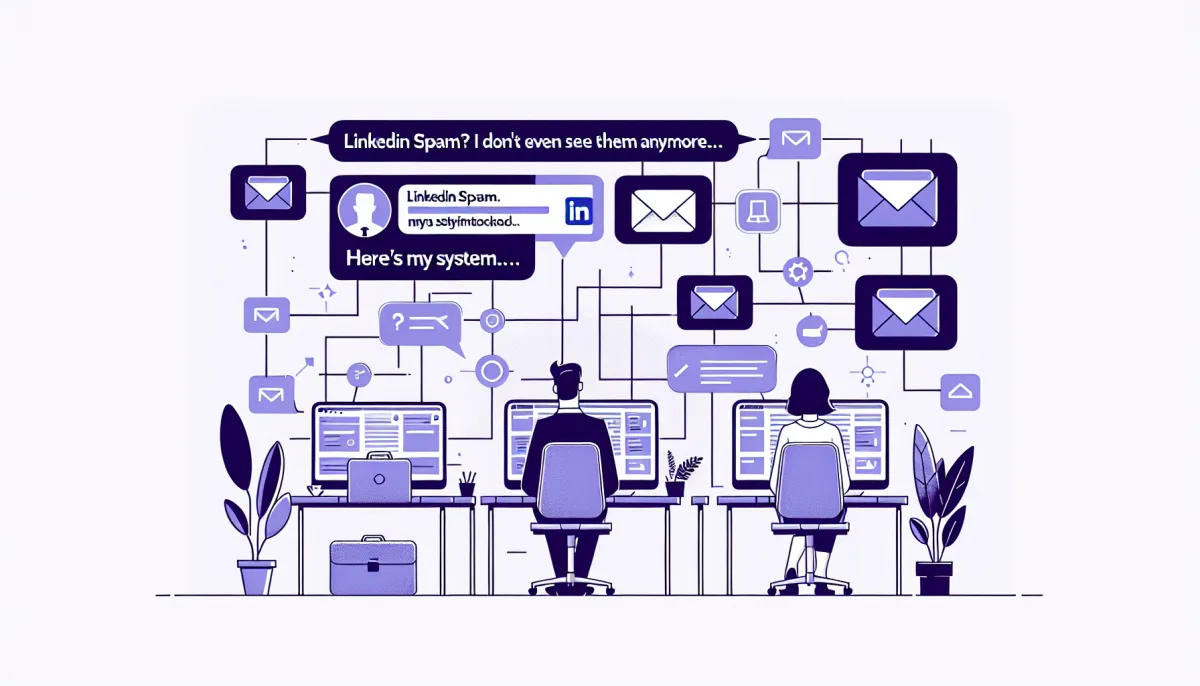 Professional illustration representing: LinkedIn Spam? I Don't Even See Them Anymore. Here's My System.