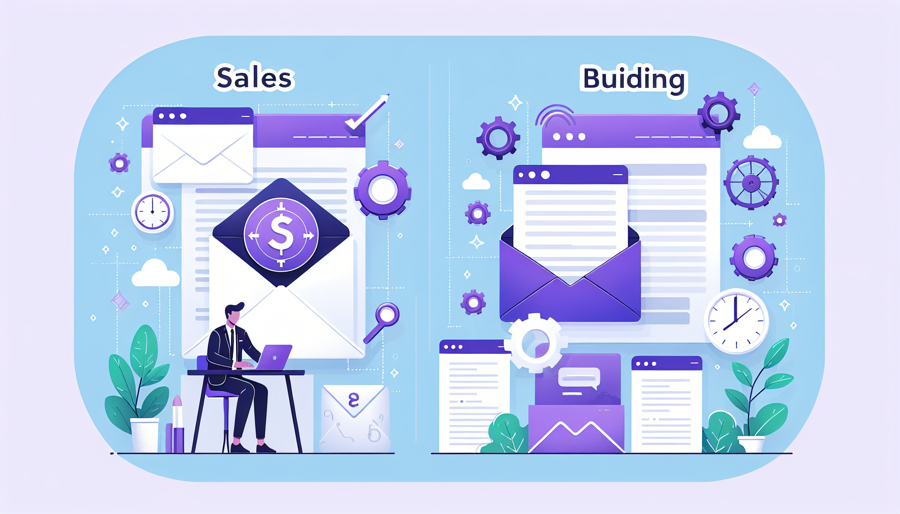 Professional illustration representing: Every Minute You Spend on Sales Emails is a Minute You're Not Building